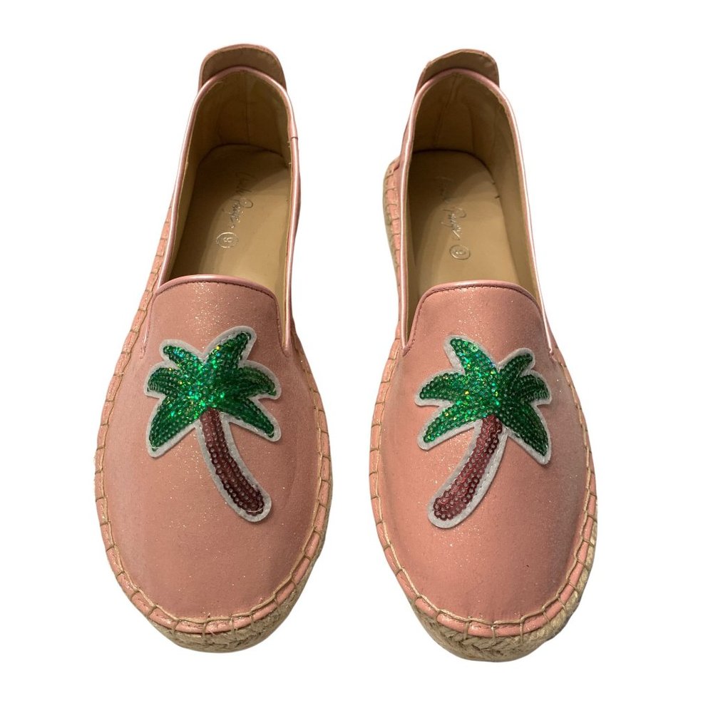 NIB Charlie Paige Pink Sequin Palm Tree Espadrille Size 9 Beach Vacation…